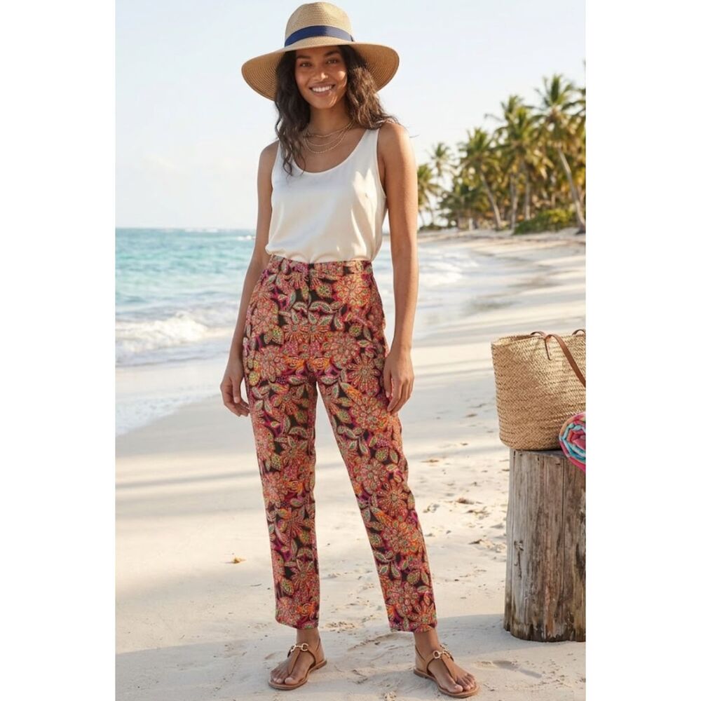 New J. Crew Floral Jamie Pant Elastic High Waist Pull On Women's Size 8
